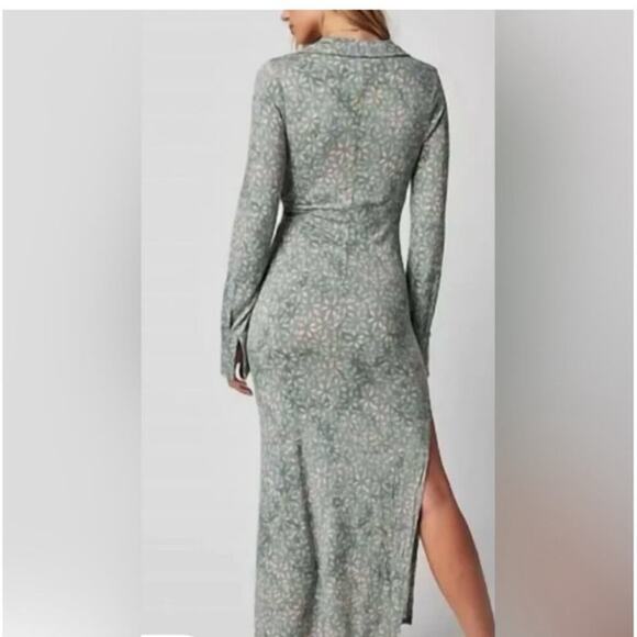 New Free people Shayla wrap midi dress in mint combo print size small - Picture 3 of 10